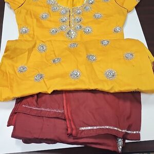 India Boutique Mustard and Burgundy High Low Dress